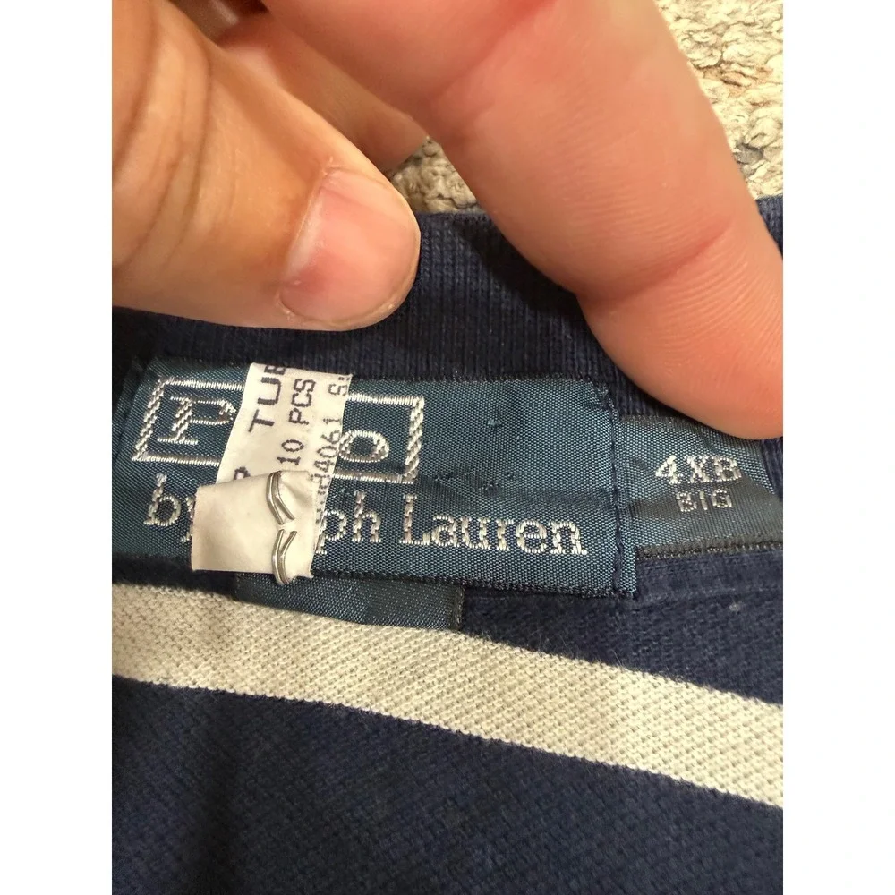 Polo Ralph Lauren Mens 4XB Big Navy Blue White Striped Short Sleeve Polo Shirt